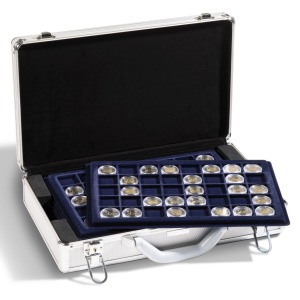 LEUCHTTURM - Valigetta in alluminio CARGO L6 con 6 vassoi in floccato blu a 40 caselle quadrate da 33 mm