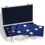 LEUCHTTURM - Valigetta in alluminio CARGO L6 con 6 vassoi in floccato blu a caselle quadrate assortiti
