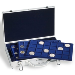 LEUCHTTURM - Valigetta in alluminio CARGO L6 con 6 vassoi in floccato blu a caselle quadrate assortiti