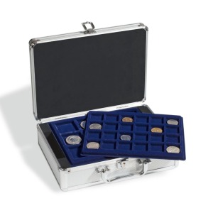 LEUCHTTURM - Valigetta in alluminio CARGO S6 con 6 vassoi in floccato blu a caselle quadrate assortiti