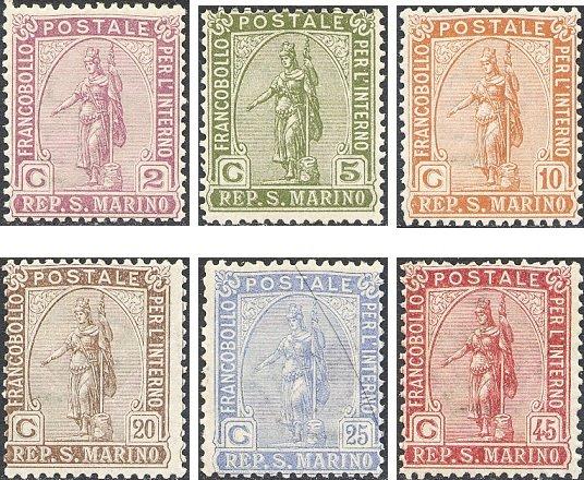 1922 Servizio interno Statua della Liberta 6 v. San Marino 1 SAN MARINO - 1922 - Servizio interno: Statua della Libertà - 6 v.