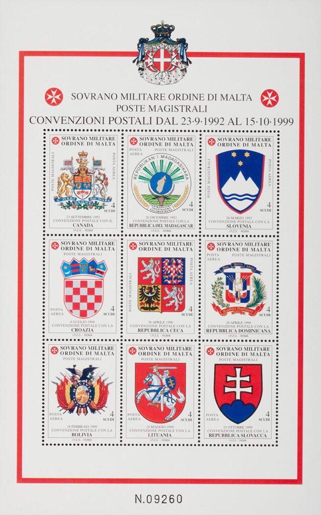 2002 Posta Aerea Stemmi delle nazioni con convenzione postale 1 BF S.M.O.M. SMOM 1 scaled 2 S.M.O.M. - 2002 - Posta Aerea: Stemmi delle nazioni con convenzione postale - 1 BF