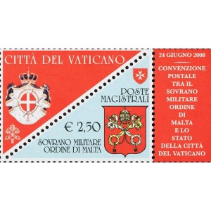 S.M.O.M. - 2008 - Convenzione Postale tra S.M.O.M. e Città del Vaticano - 1 v. con appendice (E.C. di S.M.O.M. con Vaticano)