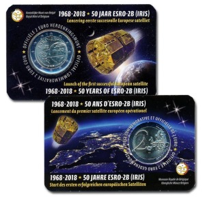 BELGIO - 2018 - 2 € 50° del lancio del satellite ESRO-2B - FDC in coin card casuale