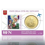 VATICANO - 2019 - Stamp&Coin Card N° 26-27-28-29: I viaggi del Papa con 50 c. - 4 x 1 moneta FDC