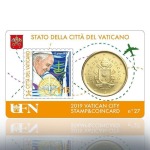 VATICANO - 2019 - Stamp&Coin Card N° 26-27-28-29: I viaggi del Papa con 50 c. - 4 x 1 moneta FDC