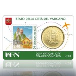 VATICANO - 2019 - Stamp&Coin Card N° 26-27-28-29: I viaggi del Papa con 50 c. - 4 x 1 moneta FDC