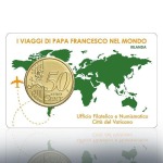 VATICANO - 2019 - Stamp&Coin Card N° 26-27-28-29: I viaggi del Papa con 50 c. - 4 x 1 moneta FDC