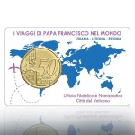 VATICANO - 2019 - Stamp&Coin Card N° 26-27-28-29: I viaggi del Papa con 50 c. - 4 x 1 moneta FDC