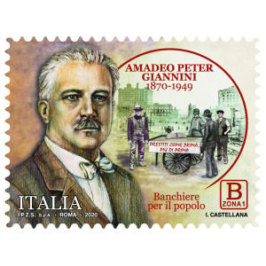 ITALIA - 2020 - 150° della nascita di Amadeo Peter Giannini - 1 v. con codice a barre