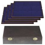 LINDNER - Cofanetto CARUS 4 in legno con 4 ripiani blu a 9 caselle rettangolari da 63x85 mm per Slabs - Noce scuro