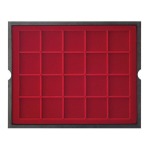 LINDNER - Cofanetto CARUS 4 in legno con 4 ripiani bordeaux a 20 caselle quadrate da 47 mm - Noce scuro