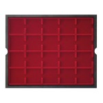 LINDNER - Cofanetto CARUS 4 in legno con 4 ripiani bordeaux a 20 caselle quadrate da 50 mm con tacca - Noce scuro
