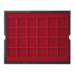 LINDNER - Cofanetto CARUS 4 in legno con 4 ripiani bordeaux a 24 caselle quadrate da 42 mm - Noce scuro