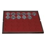 LINDNER - Cofanetto CARUS 4 in legno con 4 ripiani bordeaux a 30 caselle rotonde da 37 mm - Noce scuro