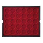 LINDNER - Cofanetto CARUS 4 in legno con 4 ripiani bordeaux a 30 caselle rotonde da 39 mm - Noce scuro