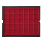 LINDNER - Cofanetto CARUS 4 in legno con 4 ripiani bordeaux a 35 caselle quadrate da 36 mm - Noce scuro