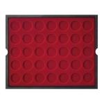 LINDNER - Cofanetto CARUS 4 in legno con 4 ripiani bordeaux a 35 caselle rotonde da 32,5 mm - Noce scuro