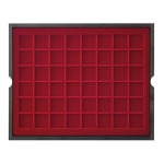 LINDNER - Cofanetto CARUS 4 in legno con 4 ripiani bordeaux a 48 caselle quadrate da 30 mm - Noce scuro