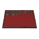 LINDNER - Cofanetto CARUS 4 in legno con 4 ripiani bordeaux a 54 caselle rotonde da 25,75 mm - Noce scuro