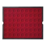 LINDNER - Cofanetto CARUS 4 in legno con 4 ripiani bordeaux a 54 caselle rotonde da 25,75 mm - Noce scuro