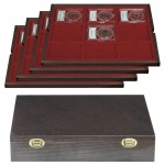 LINDNER - Cofanetto CARUS 4 in legno con 4 ripiani bordeaux a 9 caselle rettangolari da 63x85 mm per Slabs - Noce scuro