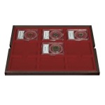 LINDNER - Cofanetto CARUS 4 in legno con 4 ripiani bordeaux a 9 caselle rettangolari da 63x85 mm per Slabs - Noce scuro