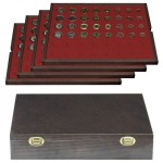 LINDNER - Cofanetto CARUS 4 in legno con 4 ripiani bordeaux a caselle rotonde per 6 serie Euro ciascuno - Noce scuro