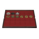 LINDNER - Cofanetto CARUS 4 in legno con 4 ripiani bordeaux assortiti per 127 monete - Noce scuro