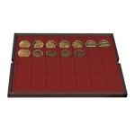 LINDNER - Cofanetto CARUS 4 in legno con 4 ripiani bordeaux assortiti per 127 monete - Noce scuro