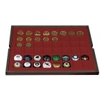 LINDNER - Cofanetto CARUS 4 in legno con 4 ripiani bordeaux assortiti per 127 monete - Noce scuro