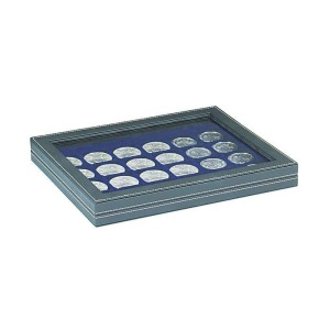 LINDNER - Cofanetto NERA CASSETTA M CON FINESTRA con interno blu a 24 caselle quadrate da 42 mm - Nero
