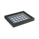 LINDNER - Cofanetto NERA CASSETTA M CON FINESTRA con interno blu a 35 caselle rotonde da 32,5 mm - Nero
