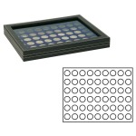 LINDNER - Cofanetto NERA CASSETTA M CON FINESTRA con interno blu a 54 caselle rotonde da 25,75 mm - Nero