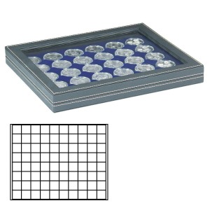 LINDNER - Cofanetto NERA CASSETTA M CON FINESTRA con interno blu a 80 caselle quadrate da 24 mm - Nero