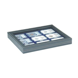 LINDNER - Cofanetto NERA CASSETTA M CON FINESTRA con interno blu a 9 caselle rettangolari da 63x85 mm per Slabs - Nero