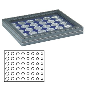 LINDNER - Cofanetto NERA CASSETTA M CON FINESTRA con interno blu a caselle rotonde per 6 serie Euro - Nero