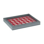 LINDNER - Cofanetto NERA CASSETTA M CON FINESTRA con interno bordeaux a 35 caselle rotonde da 32 mm - Nero