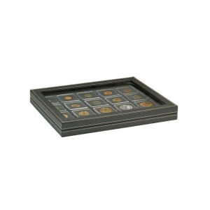 LINDNER - Cofanetto NERA CASSETTA M CON FINESTRA con interno nero a 20 caselle quadrate da 50 mm con tacca - Nero
