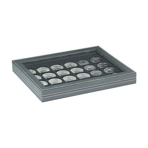LINDNER - Cofanetto NERA CASSETTA M CON FINESTRA con interno nero a 24 caselle quadrate da 42 mm - Nero