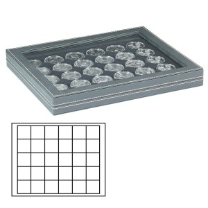LINDNER - Cofanetto NERA CASSETTA M CON FINESTRA con interno nero a 30 caselle quadrate da 38 mm - Nero