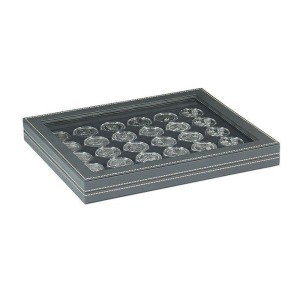 LINDNER - Cofanetto NERA CASSETTA M CON FINESTRA con interno nero a 30 caselle rotonde da 37,5 mm - Nero