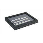 LINDNER - Cofanetto NERA CASSETTA M CON FINESTRA con interno nero a 35 caselle rotonde da 32,5 mm - Nero