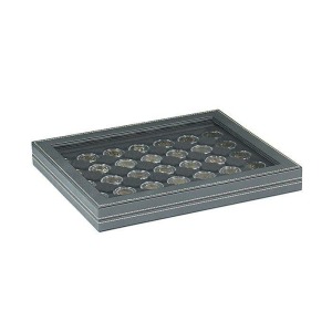 LINDNER - Cofanetto NERA CASSETTA M CON FINESTRA con interno nero a 35 caselle rotonde da 32 mm - Nero