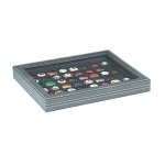 LINDNER - Cofanetto NERA CASSETTA M CON FINESTRA con interno nero a 48 caselle quadrate da 30 mm - Nero