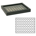 LINDNER - Cofanetto NERA CASSETTA M CON FINESTRA con interno nero a 54 caselle rotonde da 25,75 mm - Nero