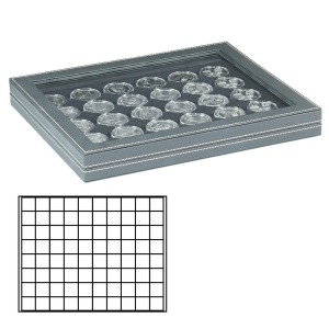 LINDNER - Cofanetto NERA CASSETTA M CON FINESTRA con interno nero a 80 caselle quadrate da 24 mm - Nero