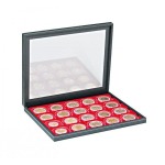 LINDNER - Cofanetto NERA CASSETTA M CON FINESTRA con interno rosso a 20 caselle quadrate da 50 mm con tacca - Nero