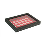 LINDNER - Cofanetto NERA CASSETTA M CON FINESTRA con interno rosso a 35 caselle rotonde da 32,5 mm - Nero