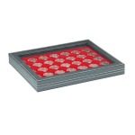 LINDNER - Cofanetto NERA CASSETTA M CON FINESTRA con interno rosso a 35 caselle rotonde da 32 mm - Nero